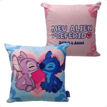 Imagem de Almofada Fibra Veludo 40x40cm Stitch Namorados Zona Criativa