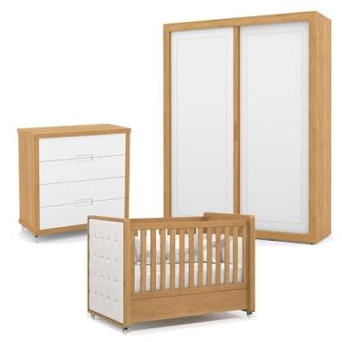 Imagem de Quarto de Bebe 2 Portas Tutto New com Capitonê New Boucle e Gaveteiro 