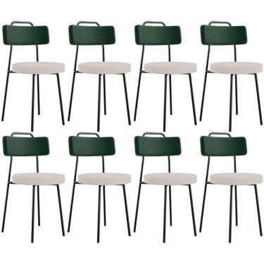 Imagem de Kit 08 Cadeiras Decorativa Estofada Sala Jantar Barcelona L02 Facto Verde Musgo Linho Bege - Lyam
