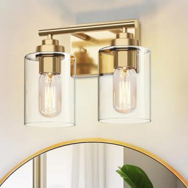 Imagem de SKEJAO Luminária De Penteadeira Dourada 2 Luzes Sobre Espelho, Arandela Para Banheiro E Quarto