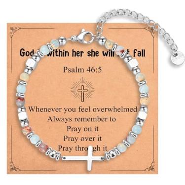 Imagem de IKIATY Presentes cristãos para mulheres, meninas, pulseira de cruz religiosa, aniversário, Natal, Páscoa, batismo, primeira comunhão, dia dos namorados, presentes de formatura para ela, adjustable