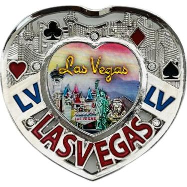 Imagem de Central Souvenir and Novelty LLC Ímã de placa de coração de Las Vegas, 7,6 x 5 cm, lembrança decorativa de metal com horizonte da cidade