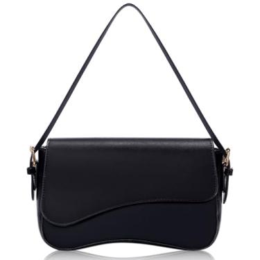 Imagem de Larcenciel Bolsa de ombro preta de couro para mulheres, bolsas Hobo com aba curvada moderna com alça ajustável e zíper, bolsa tiracolo moderna Y2K feminina clutch para viagens diárias, trabalho, festa