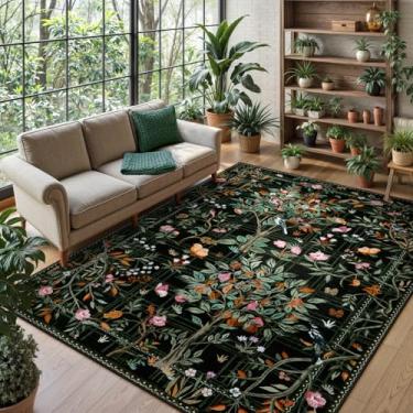 Imagem de Lanffia Tapetes pretos 20 x 25 cm para sala de estar, tapete boho para quarto 20 x 25 cm embaixo da cama, antiderrapante, tapete de árvore botânica grande para ambientes internos para sala de jogos