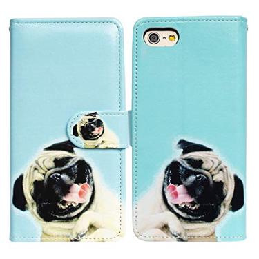 Imagem de Bcov Capa para iPod Touch 7/iPod Touch 6, Bcov Funny Pug Dog, capa de couro flip com compartimento para cartão de crédito e suporte para cartão de identificação para iPod Touch 7/6/5