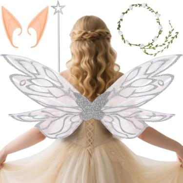 Imagem de Conjunto de fantasia de asas de fada para adultos, mulheres e meninas, Prata, 33.8"x13.8"