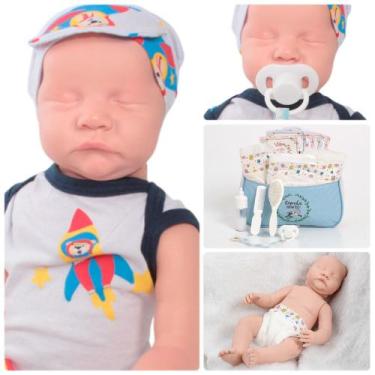 Imagem de Boneco Reborn com Bolsa Fraldas Mamadeira e Kit Aviador - Cegonha Rebo
