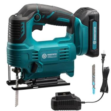 Imagem de WOODSTARTER Serra Tico-Tico Sem Fio Com Bateria E Carregador, Serra Tico-Tico Orbital De 3 Posições Para Makita 18V, Ângulo De Chanfro De 0° A 45°, Corte De Madeira, Metal E Pvc De 65 Mm, Com Vácuo