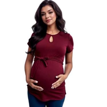 Imagem de Blusa Feminina Maternidade - Sob Medida Moda Gestante, Bordô, GG