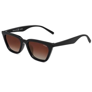 Imagem de SOJOS Óculos de sol polarizados quadrados estreitos cateye para mulheres óculos de direção retrô moderno SJ2169, Armação preta/lente vermelha, Medium