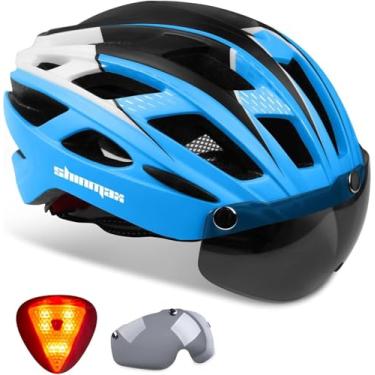 Imagem de Shinmax Capacete de bicicleta, capacete de bicicleta CPSC/CPC para adultos, homens e mulheres, com óculos magnéticos e luz traseira de LED, capacete de ciclismo ajustável SM-T69