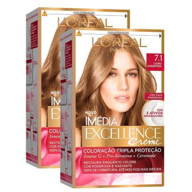 Imagem de Kit 2 Tintura Creme Imédia Excellence L`oréal Louro Acinzentado 7.1 Kit