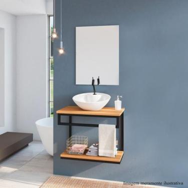 Imagem de Suporte Cuba Bancada Pia Para Banheiro Lavabo Em Madeira E Ferro - Ele