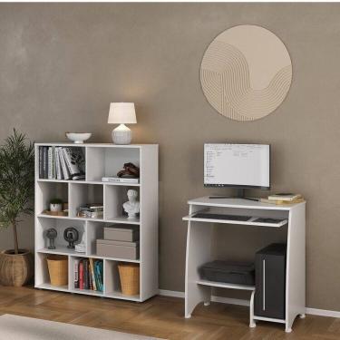 Imagem de Conjunto escrivaninha Pixel e estante Book com diversos nichos Branco