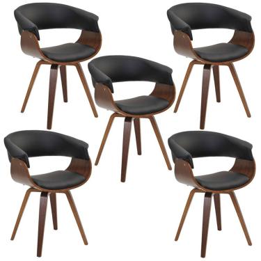Imagem de Kit 05 Cadeiras Decorativas para Sala de Jantar Ohana Fixa PU Preto G56 - Gran Belo
