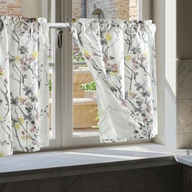 Imagem de Leeva Meia cortina estilo fazenda para janelas, cortina de café pequena texturizada de linho sintético para cozinha, sala de estar, filtragem de luz, bolso de haste, 76 x 61 cm, 2 painéis