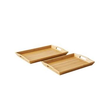 Imagem de kit 2 Bandejas Decorativa de bambu 44x30cm e 36x25cm – Elegância e Funcionalidade para Casa e Decoração Servir na cama