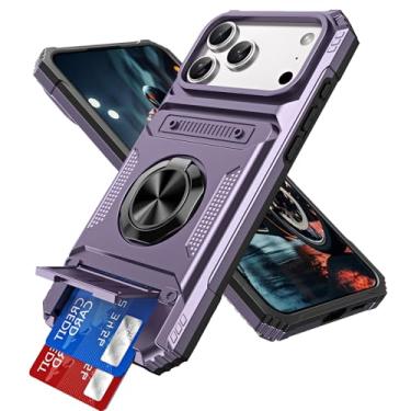 Imagem de QIVSTAR Capa magnética para iPhone 17 Pro Max, anel giratório de 360° com compartimento oculto para cartão, proteção de nível militar, capa de telefone à prova de choque para iPhone 17 Pro Max de 6,9