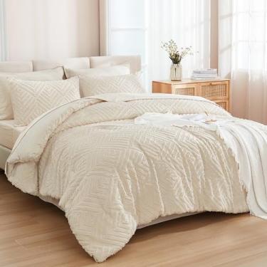Imagem de Andency Conjunto de edredom extragrande bege super king com lençol – 7 peças de cama boho, tufado, leve, grande, conjunto de cama king size com edredom, lençóis, fronhas e fronhas
