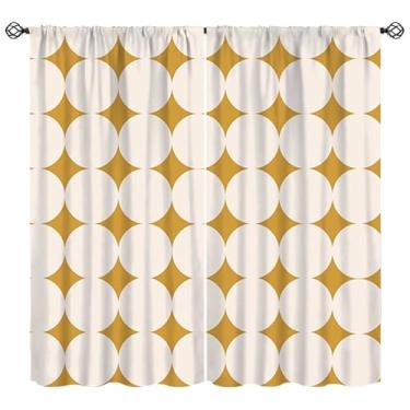 Imagem de Cortina de meados do século, amarelo vintage abstrato boho tratamento de janela moderna arte geométrica círculos circulares clássicos retrô anos 50 cortinas casa de fazenda para quarto sala de estar