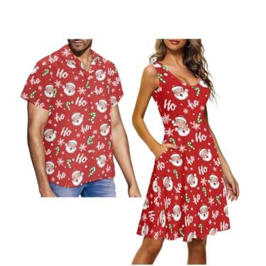 Imagem de JOAIFO Roupas de Natal para casais, vestido de Natal feminino, casual, vestido de Papai Noel, roupas combinando, vestidos sem mangas, com bolsos, GG