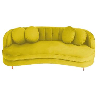 Imagem de Sofá Curvo 3 Lugares Orgânico Sala Recepção Luxo Panamá 185cm Suede Amarelo