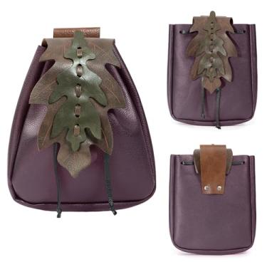 Imagem de UJUROU Bolsa de cinto renascentista bolsa de folhas Ren Faire bolsa medieval pochete cordão cintura pacote acessórios de fantasia de fada (roxo)