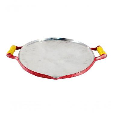 Imagem de Chapa Disco Arado Alumínio Craqueada Alça Madeira Vermelha