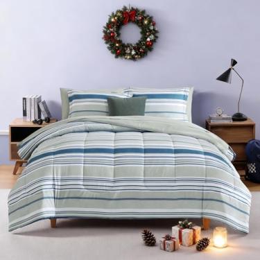 Imagem de AMBERSPACE Conjunto de edredom casal com textura xadrez, 7 peças, lençol em uma bolsa, azul royal, leve, todas as estações