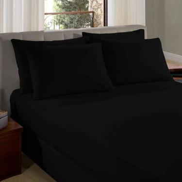 Imagem de Lençol de Elástico Malha Casal Liso Vivaldi 100% Algodão Preto - Sul B