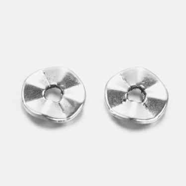 Imagem de 100 peças de contas espaçadoras planas redondas onduladas estilo tibetano, contas soltas lisas de metal prata antigo, berloque de fabricação de joias em massa para colar, pulseira, brinco e artesanato