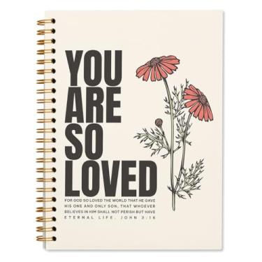 Imagem de WXHUM Caderno Bíblico Floral You Are So Loved Diário, Diário de Oração de Estudo da Bíblia Cristã para Mulheres, Materiais Escolares de Escritório Cadernos Forrados em Espiral, 14 x 21 cm