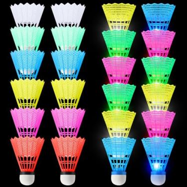 Imagem de Soulchen 12 Petecas coloridas de badminton e 12 peças de petecas de LED que brilham no escuro para badminton em ambientes internos e externos, treinamento, ginástica, atividades esportivas