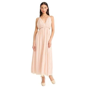 Imagem de The Good Journey Vestido maxi feminino sem mangas com decote em V - Vestidos elegantes de verão para convidados de casamento, caramelo/branco, 36