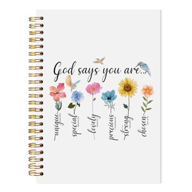 Imagem de LADOCK Caderno espiral God Says You Are Christian, diário floral com versículo bíblico, presentes cristãos para mulheres, caderno de notas de igreja, diário de oração religiosa para mulheres, 13 x 21