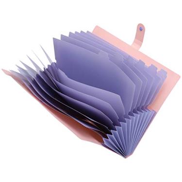 Imagem de Sacos para pastas de arquivos A4 Organizador de documentos multicamadas Bolsos de armazenamento de papel Grande capacidade 12 bolsos expansíveis para escritório, escola, plástico (Rosa)