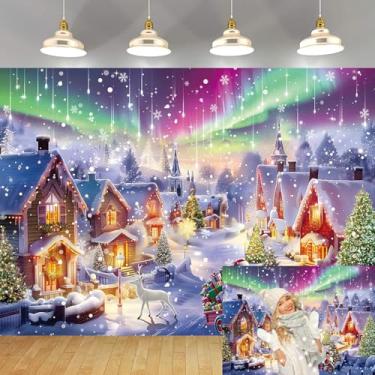 Imagem de Cenário fotográfico de vila de Natal, inverno, neve, meteoro, aurora, árvore de Natal, Natal, Natal, Natal, decoração de festa de Natal, faixa de cabine fotográfica de família (20 x 1,8 m)