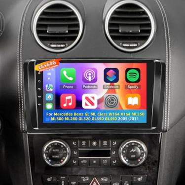Imagem de Volxcereo Rádio automotivo para Mercedes Benz GL ML W164 X164 ML350 ML500 ML280 GL320 GL350 GL450 2005-2011 com Carplay e Android Auto, [2+64G] 22.9 cm Android Bluetooth Touchscreen ML350 estéreo