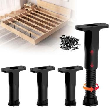 Imagem de JAXYOOM Pernas de suporte de cama de 13 a 21 cm, pacote com 4 peças de substituição para cama central, moldura ajustável de altura de móveis para nivelar suportes de cama, ripas de madeira resistentes