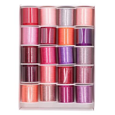 Imagem de Linha de bordar Linha de costura de poliéster Efeito de brilho colorido DIY Crafting para tricô manual Máquina de costura Material de poliéster 20pcs 110yd