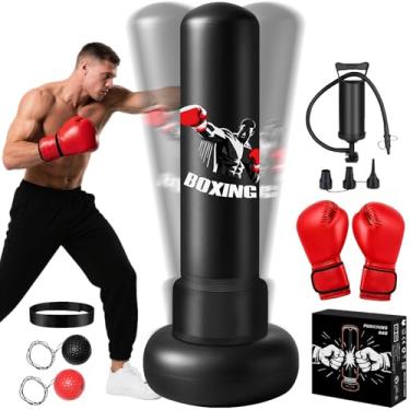 Imagem de Saco de pancadas independente para adultos, saco de boxe pesado de 178 cm com luvas e bomba, sacos de kickboxing masculinos e femininos, conjunto de equipamento de boxe de base grande atualizado para