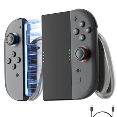 Imagem de Cabo de carregamento ergonômico para Joycon Switch 2, suporte magnético de controle de carregamento rápido com indicadores de LED, design leve, suporta reprodução simultânea, inclui cabo USB-C