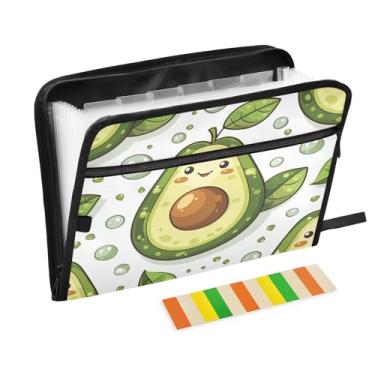 Imagem de Wassud Pasta organizadora de arquivos de papel A4 de abacate e acordeão, pasta organizadora de documentos, com etiquetas, pasta de arquivos expansível, 13 bolsos