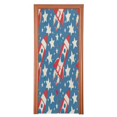 Imagem de Wassud Capa de porta foguete de desenho animado 91 x 203 cm capas grandes para porta da frente decorações externas para varanda de festa