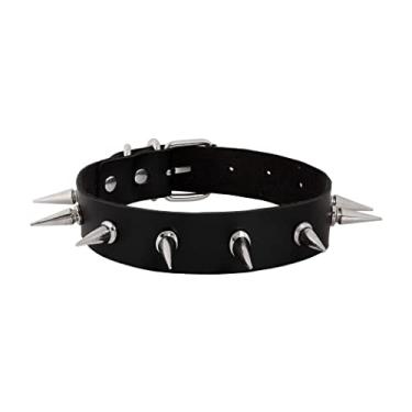 Imagem de Sacina Gargantilha gótica punk preta pontiaguda, colar gargantilha de couro sintético preto, joia gótica de Halloween, presente para mulheres