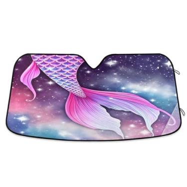 Imagem de Qilmy Para-brisa de carro, protetor de viseira dobrável com cauda de sereia bonita mantém a frescura bloqueia raios UV e acessórios para proteger carros, SUVs, caminhões-(L) 976