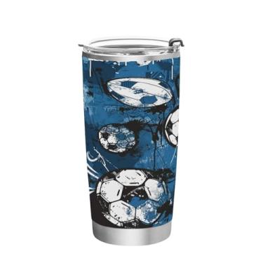 Imagem de STAYTOP Copo colorido de aço inoxidável de futebol de 590 ml, copo de café isolado com tampa e canudo, caneca de café de viagem de parede dupla para bebidas quentes e frias