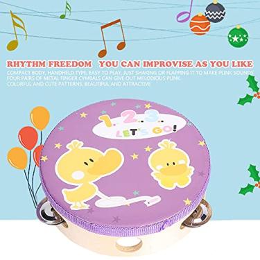 Imagem de SPYMINNPOO Sino de Tambor de Pandeiro Portátil de Madeira para Percussão Musical, Fácil de Tocar para Acompanhamento de Canto/dança, Padrões Coloridos, Ideal para Crianças/adultos, 15 Cm (Pato)