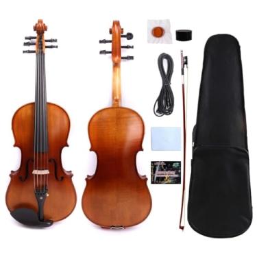 Imagem de Vetimobato Viola elétrica de 5 cordas Viola profissional feita à mão de 40,6 cm com corpo de abeto de bordo e acessórios de ébano (afinação FCGDA) - Kit completo com estojo rígido, arco, cabo auxiliar