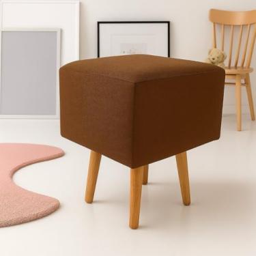 Imagem de Banquetas Quadrada Pé Removível Modelo Retangular Tecido de Sued Escrivaninha Puff Banquinho (Pé Rústico Caramelo)